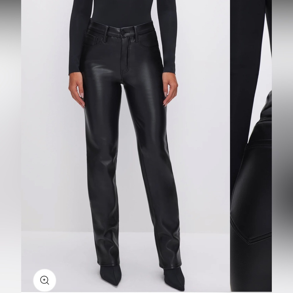 Good American Good Icon Black Faux Leather Pants NWT